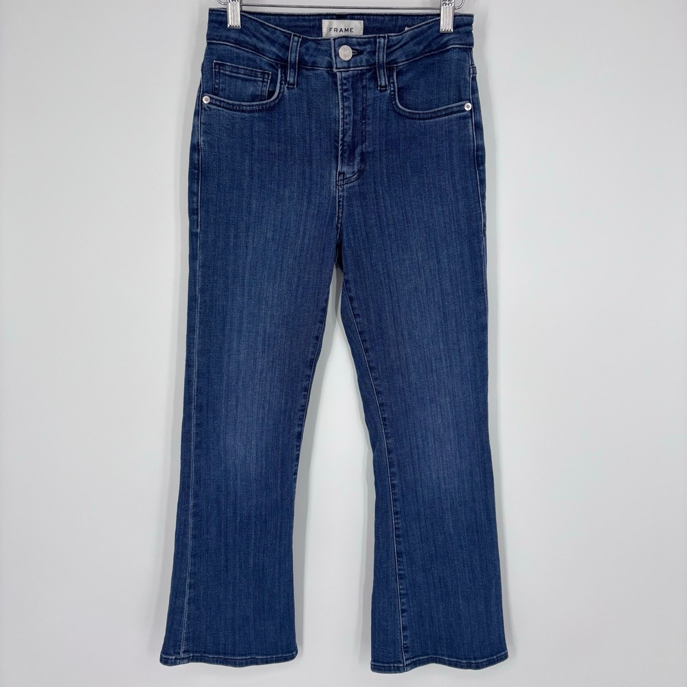 FRAME Le Crop Mini Boot Jeans Womens 26 Thunderstorm Dark Wash Flare Denim Pants